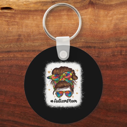Messy Bun Autisme Moeder Autisme Awareness Accepta Sleutelhanger (Voorkant)