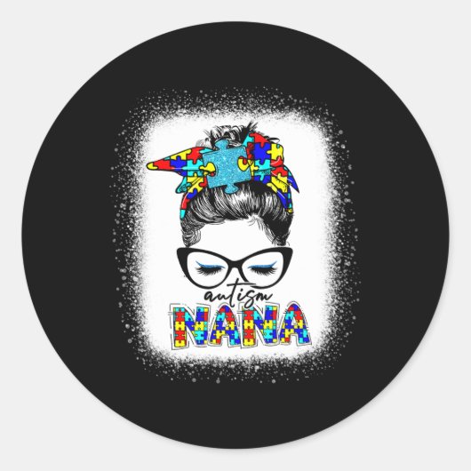Messy Bun Autisme Nana Fun Nana Puzzel Autisme Awa Ronde Sticker (Voorkant)