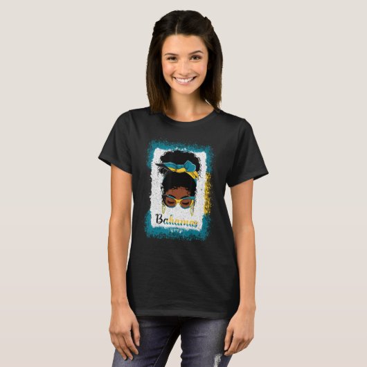 Messy Bun Bahamian Bahamas Vlag Vrouwenmeisje T-shirt (Voorkant volledig)