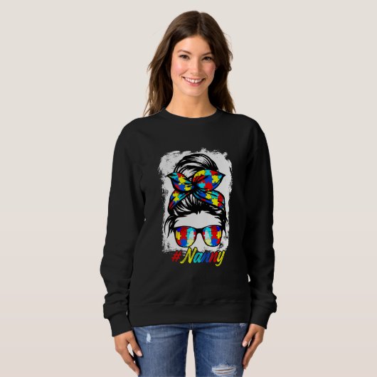 Messy Bun Bandana Nanny Dames Girls Vrouwenautisme Trui (Voorkant volledig)