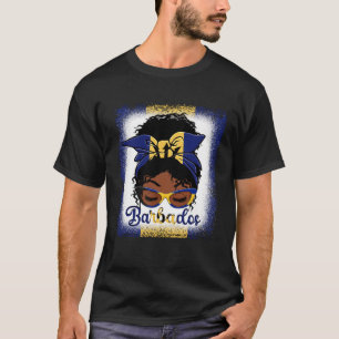 Messy Bun Barbados Flag Womens Woman Girl T-shirt