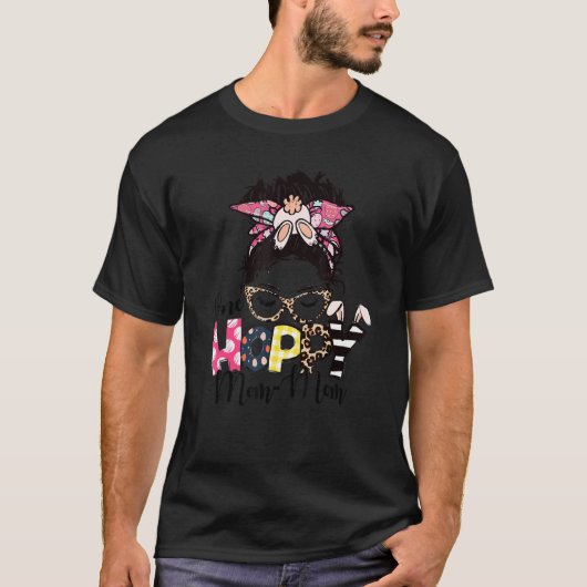 Messy Bun Bunny One Hoppy Mam Leopard Happy Ea T-shirt (Voorkant)