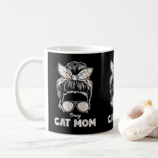 Messy Bun & Cat Print Bandana Katten Eigenaren Kat Koffiemok (Met donut)