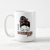 Messy Bun December Meisje Leopard Plaid Typografie Koffiemok (Links)