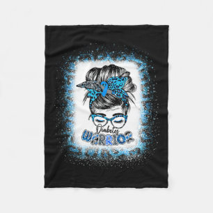 Messy Bun Diabetes Warrior Blue Ribbon Diabetes Aw Fleece Deken