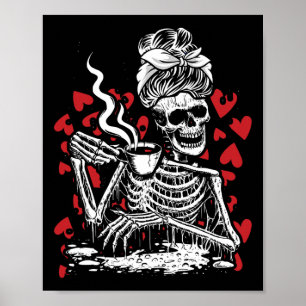 Messy Bun Drink Koffie Valentijnsdag Botten Liefde Poster