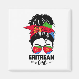 Messy Bun Eritrese Meisje en Eritrea Vlag Gles Nda Magneet