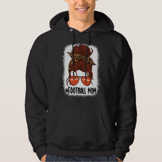 Messy Bun Football Mam Life with Leopard Bleaching Hoodie