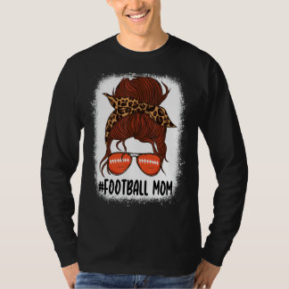 Messy Bun Football Mam Life with Leopard Bleaching T-shirt