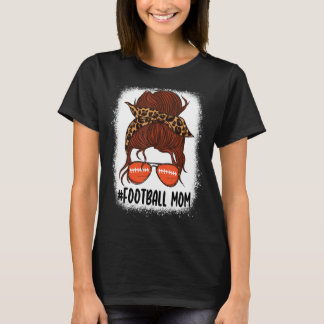 Messy Bun Football Mam Life with Leopard Bleaching T-shirt