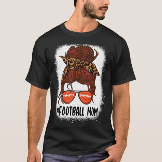 Messy Bun Football Mam Life with Leopard Bleaching T-shirt