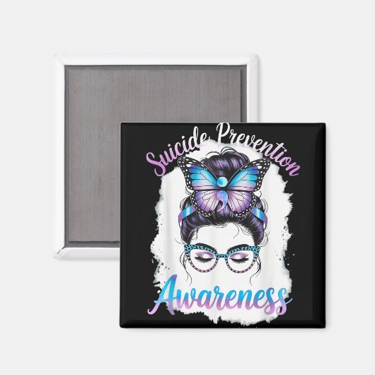 Messy Bun Girl Suicide Prevention Mental Health Gr Magneet (Voorkant / Achterkant)