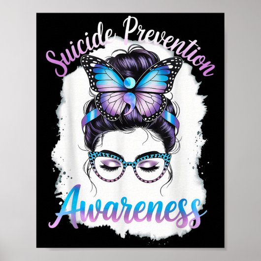 Messy Bun Girl Suicide Prevention Mental Health Gr Poster (Voorkant)