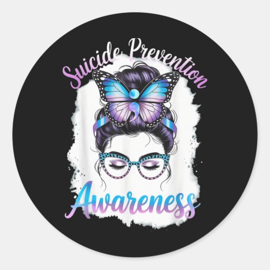 Messy Bun Girl Suicide Prevention Mental Health Gr Ronde Sticker (Voorkant)