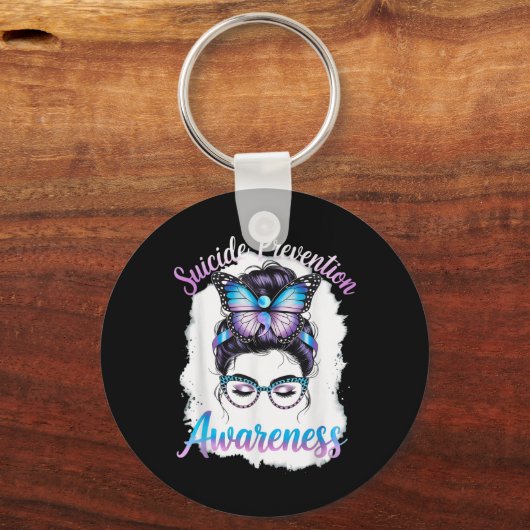 Messy Bun Girl Suicide Prevention Mental Health Gr Sleutelhanger (Voorkant)
