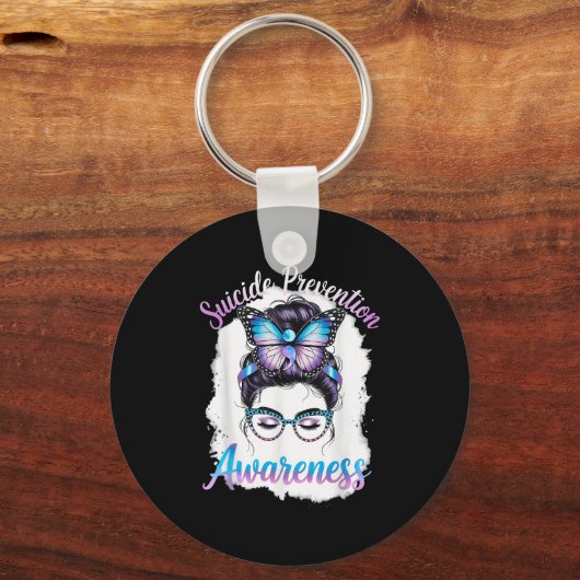 Messy Bun Girl Suicide Prevention Mental Health Gr Sleutelhanger (Voorkant)