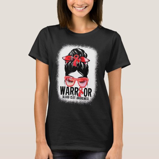 Messy Bun Glasses Red Ribbon Blood Clot Warrior T-shirt (Voorkant)