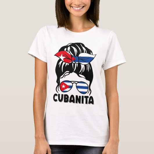 Messy Bun Hair Cubanita Cuba Cubaanse vlag T-shirt (Voorkant)