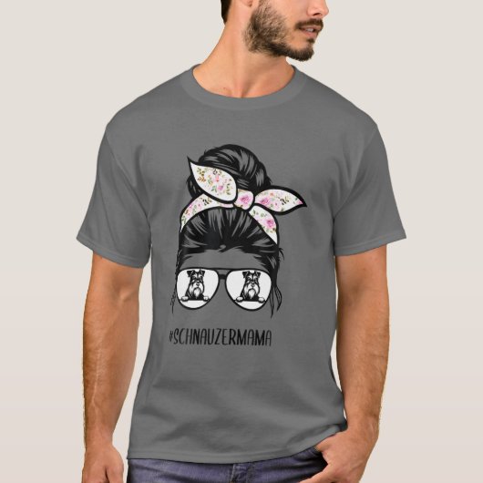 Messy Bun Hair Glasses Miniature Schnauzer Mam Mot T-shirt (Voorkant)