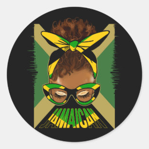 Messy Bun Hair Jamaicaans Jamaica Vlag Zwart Vrouw Ronde Sticker