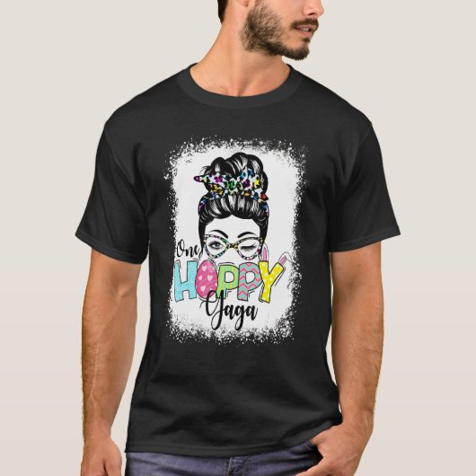 Messy Bun Hair One Hoppy Gaga Bunny Happy Pasen D T-shirt (Voorkant)