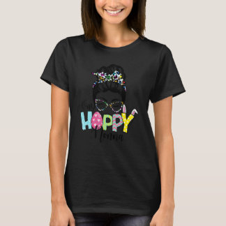 Messy Bun Hair One Hoppy Nonna Bunny Happy Pasen T-shirt