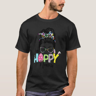 Messy Bun Hair One Hoppy Nonni Bunny Happy Pasen T-shirt