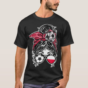 Messy Bun Hair Poolse Voetbal Meisje Polen Jersey T-shirt