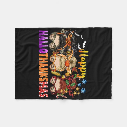 Messy Bun Halloween To Christmas Women Happy Hallo Fleece Deken (Voorkant (Horizontaal))