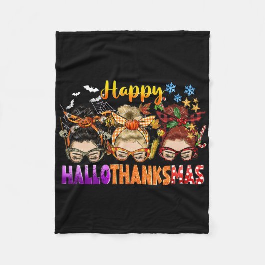 Messy Bun Halloween To Christmas Women Happy Hallo Fleece Deken (Voorkant)