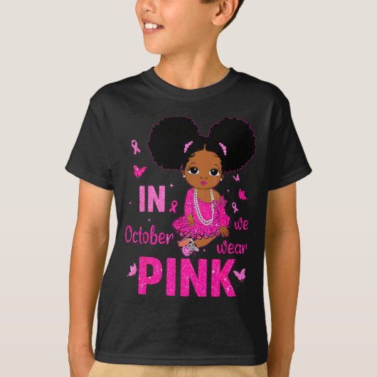 Messy Bun In October We Wear Nk Breast Cancer Blac T-shirt (Voorkant)