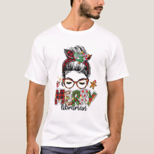 Messy Bun kerstboom Librarian Kerstmis T-shirt