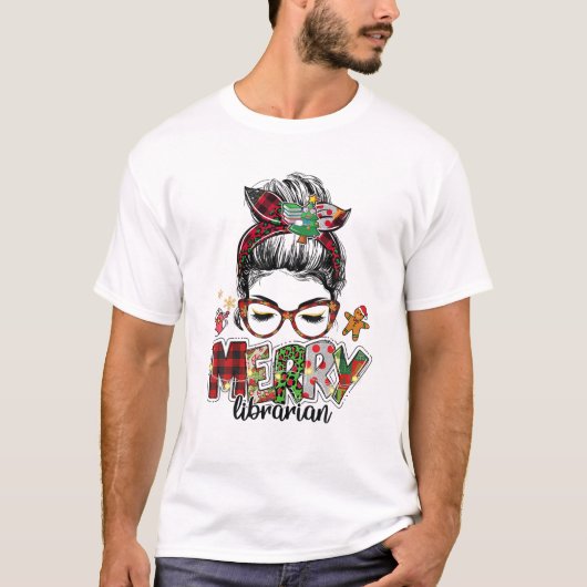Messy Bun kerstboom Librarian Kerstmis T-shirt (Voorkant)