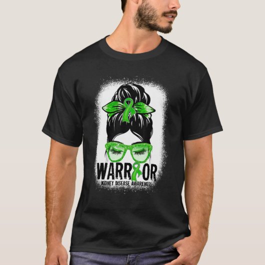 Messy Bun Leopard Green Ribbon Kidney Disease Warr T-shirt (Voorkant)