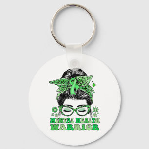 Messy Bun Leopard Groen Lint Geestelijke Gezondhei Sleutelhanger
