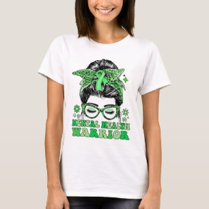 Messy Bun Leopard Groen Lint Geestelijke Gezondhei T-shirt