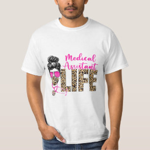 Messy bun Leopard Medisch Assistent Leven T-shirt