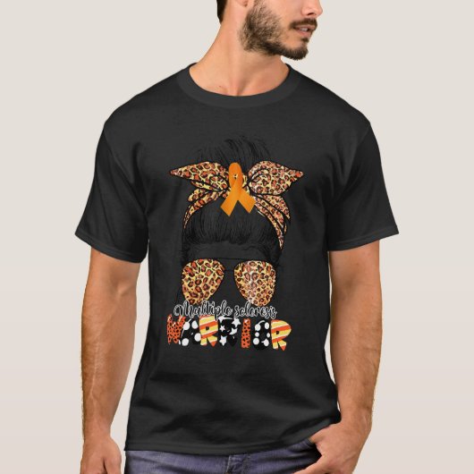 Messy Bun Leopard Multiple Sclerosis Bewustmam T-shirt (Voorkant)