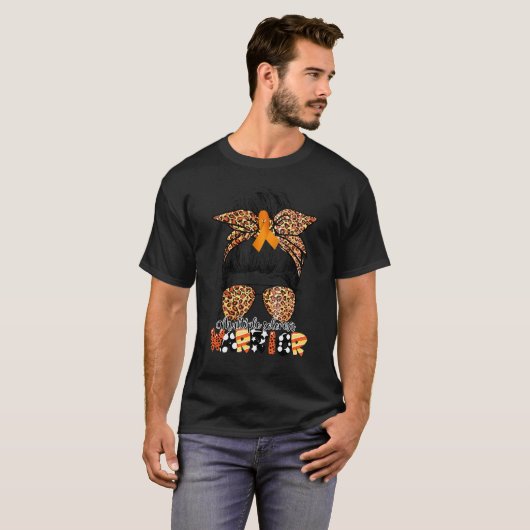 Messy Bun Leopard Multiple Sclerosis Bewustmam T-shirt (Voorkant volledig)