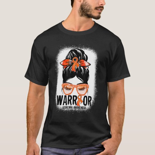 Messy Bun Leopard Oranje Ribbon Leukemia Warrior T-shirt (Voorkant)
