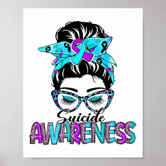Messy Bun Leopard Paarse en Blauwgroen lint Zelfmo Poster (Voorkant)