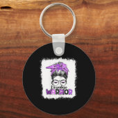 Messy Bun Leopard Print Paarse Lint Overdosis AWA Sleutelhanger (Voorkant)