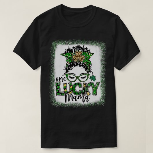 Messy Bun Leopard St Patrick's Day One Lucky Mama T-shirt (Design voorkant)