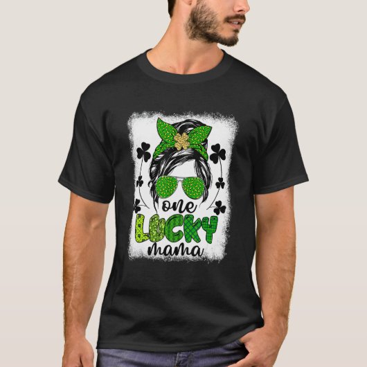 Messy Bun Leopard St Patrick's Day One Lucky Mama T-shirt (Voorkant)