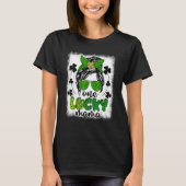 Messy Bun Leopard St Patrick's Day One Lucky Mama T-shirt (Voorkant)