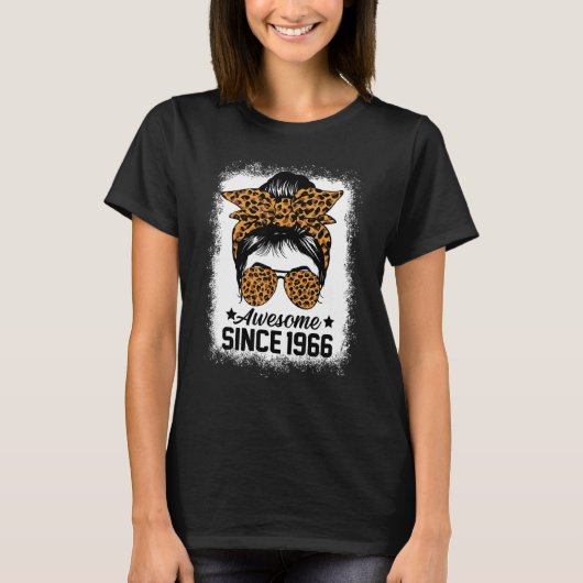 Messy Bun Leoprad Geweldige sinds 1966 56 jaar T-shirt (Voorkant)