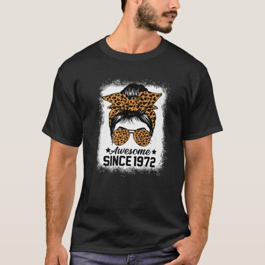 Messy Bun Leoprad Geweldige sinds 1972 50 jaar oud T-shirt (Voorkant)