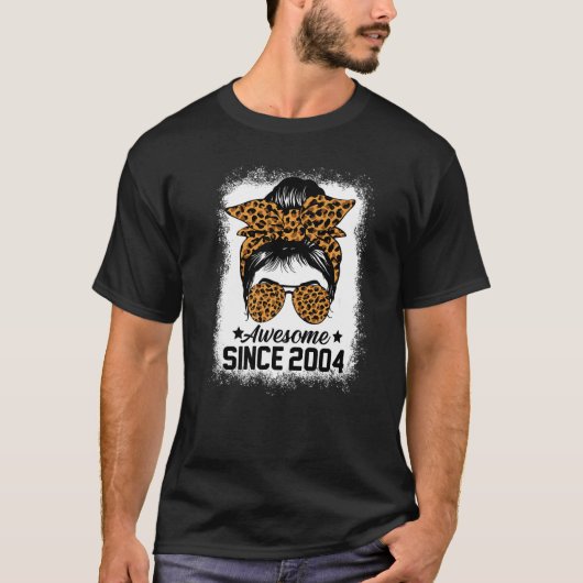 Messy Bun Leoprad Geweldige sinds 2004 18 jaar oud T-shirt (Voorkant)