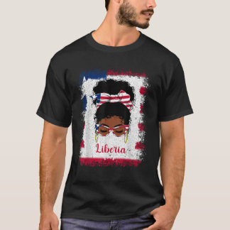 Messy Bun Liberiaanse Vlag Vrouwen Vrouw Meisje T-shirt