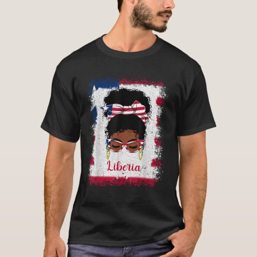 Messy Bun Liberiaanse Vlag Vrouwen Vrouw Meisje T-shirt (Voorkant)